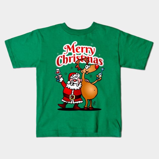 Merry Christmas - Santa Claus and his reindeer Kids T-Shirt by Cardvibes